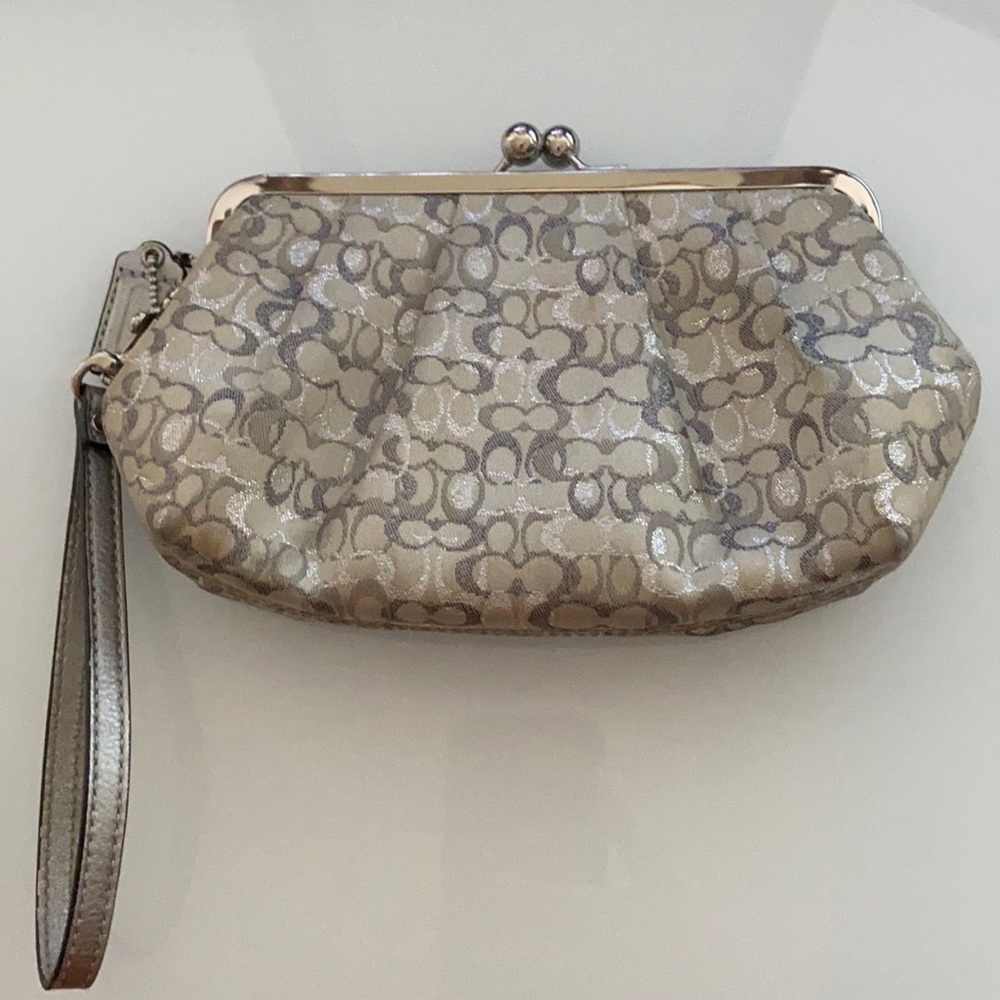 Coach Signature Silver embossed clutch purse